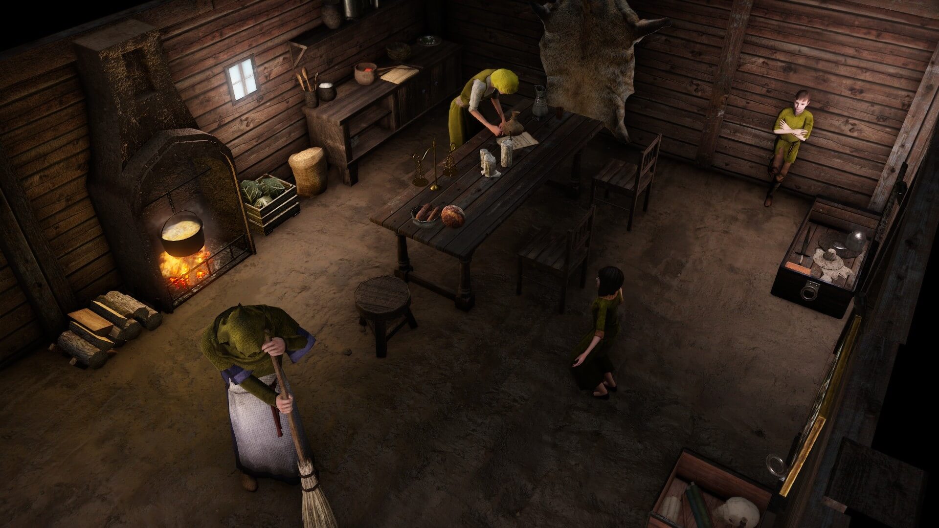 Small The Guild 3 interior with several characters working in family production